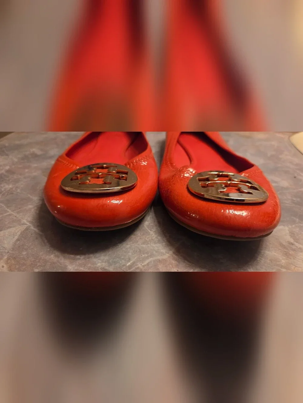 Tory Burch Orange Patent Logo Ballet Flats